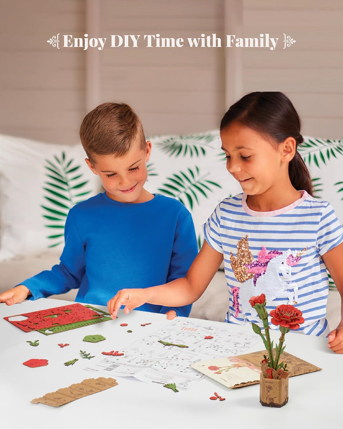 Wooden Artifical Flower Botanical Collection Building Craft Kit,Red Carnation