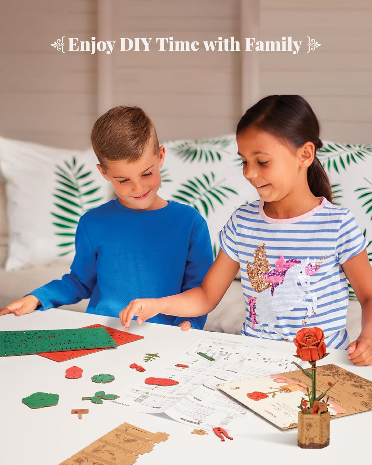 Wooden Artifical Flower Botanical Collection Building Craft Kit,Red Rose