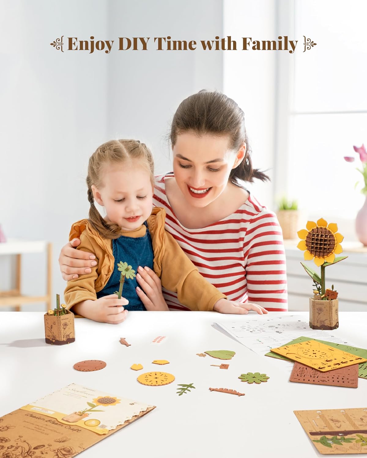 Wooden Artifical Flower Botanical Collection Building Craft Kit,Sunflower