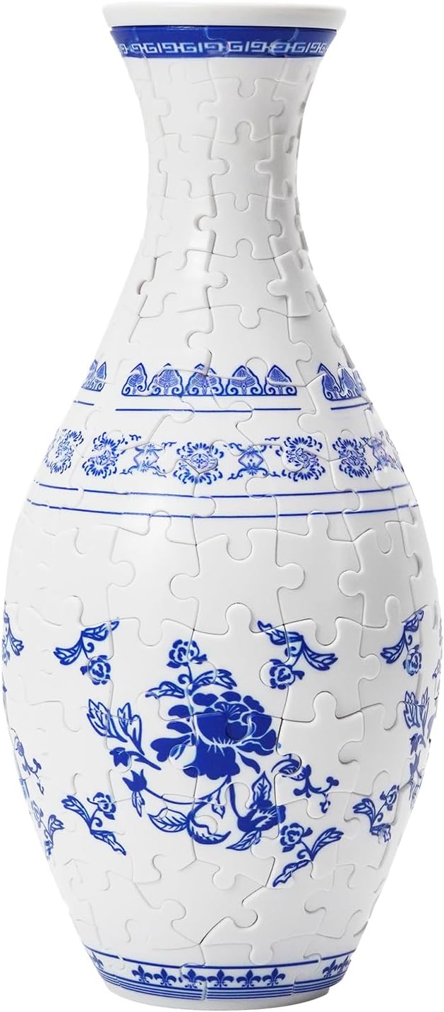 A1:Blue and White Porcelain,3D Puzzle Planter Vase for Home Decoration, 160 Pieces DIY Flower Vase - Perfect Housewarming Gift