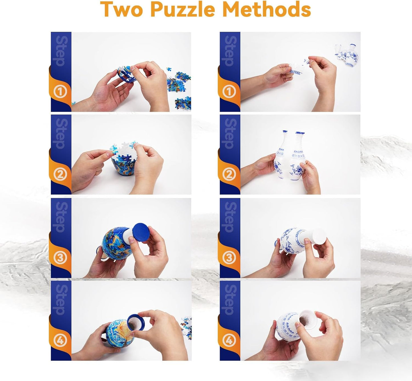 A1:Blue and White Porcelain,3D Puzzle Planter Vase for Home Decoration, 160 Pieces DIY Flower Vase - Perfect Housewarming Gift