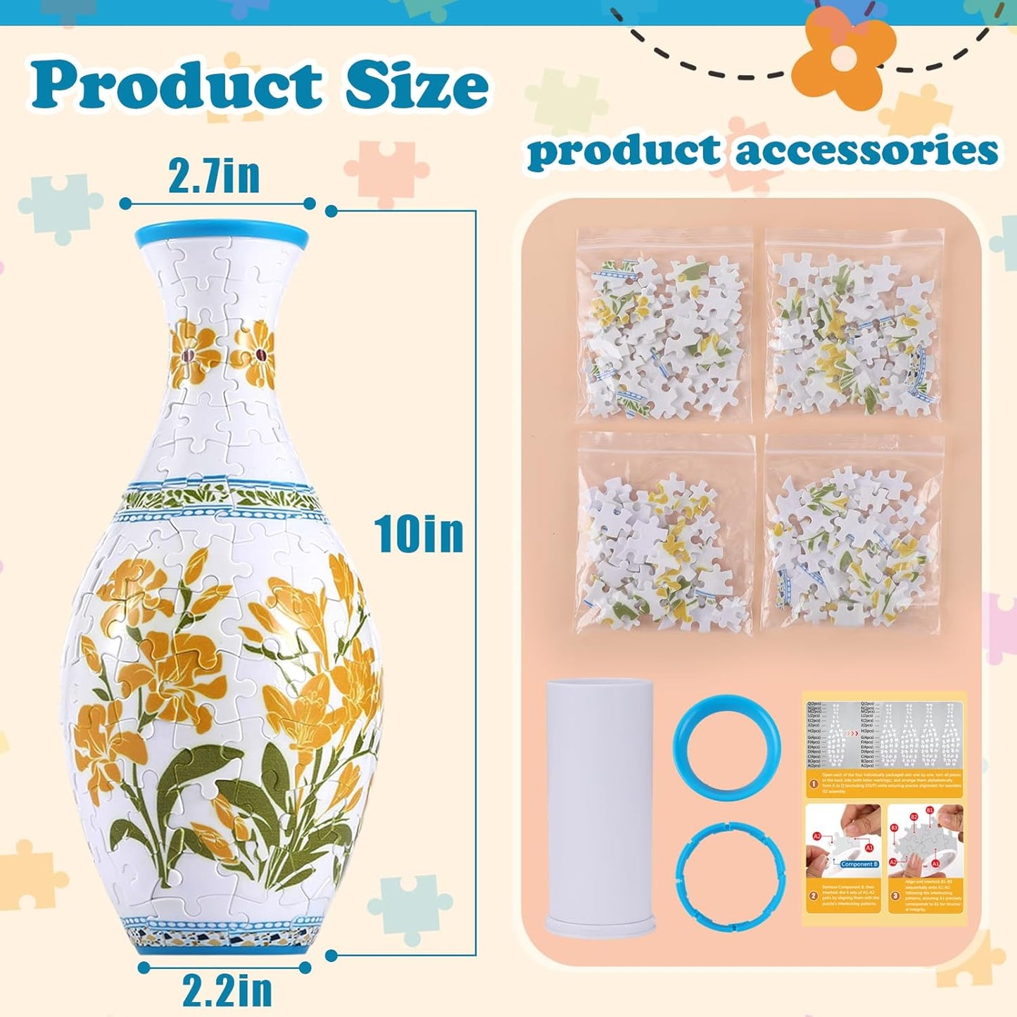 C2:Unique 3D Puzzle for Adults - 160 Pieces of Puzzle Vase, Cananga Odorata Themed Art Projects Gift for Women Housewarming Home Decoration