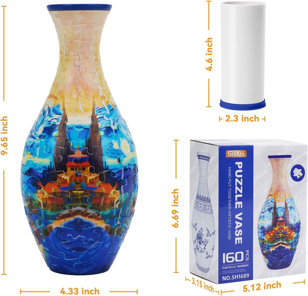 A4:Starry Night Castle,3D Puzzle Planter Vase for Home Decoration, 160 Pieces DIY Flower Vase - Perfect Housewarming Gift