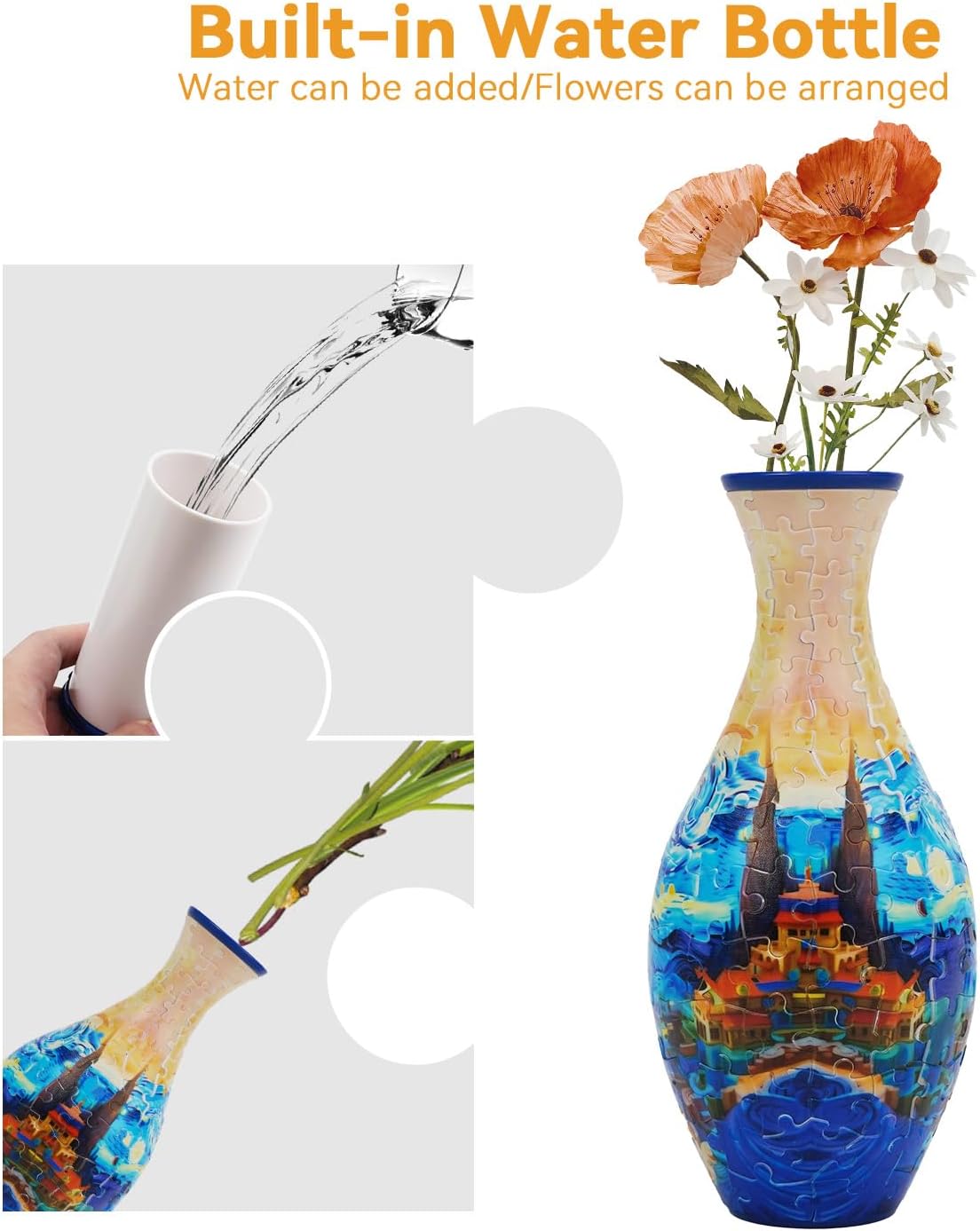 A4:Starry Night Castle,3D Puzzle Planter Vase for Home Decoration, 160 Pieces DIY Flower Vase - Perfect Housewarming Gift