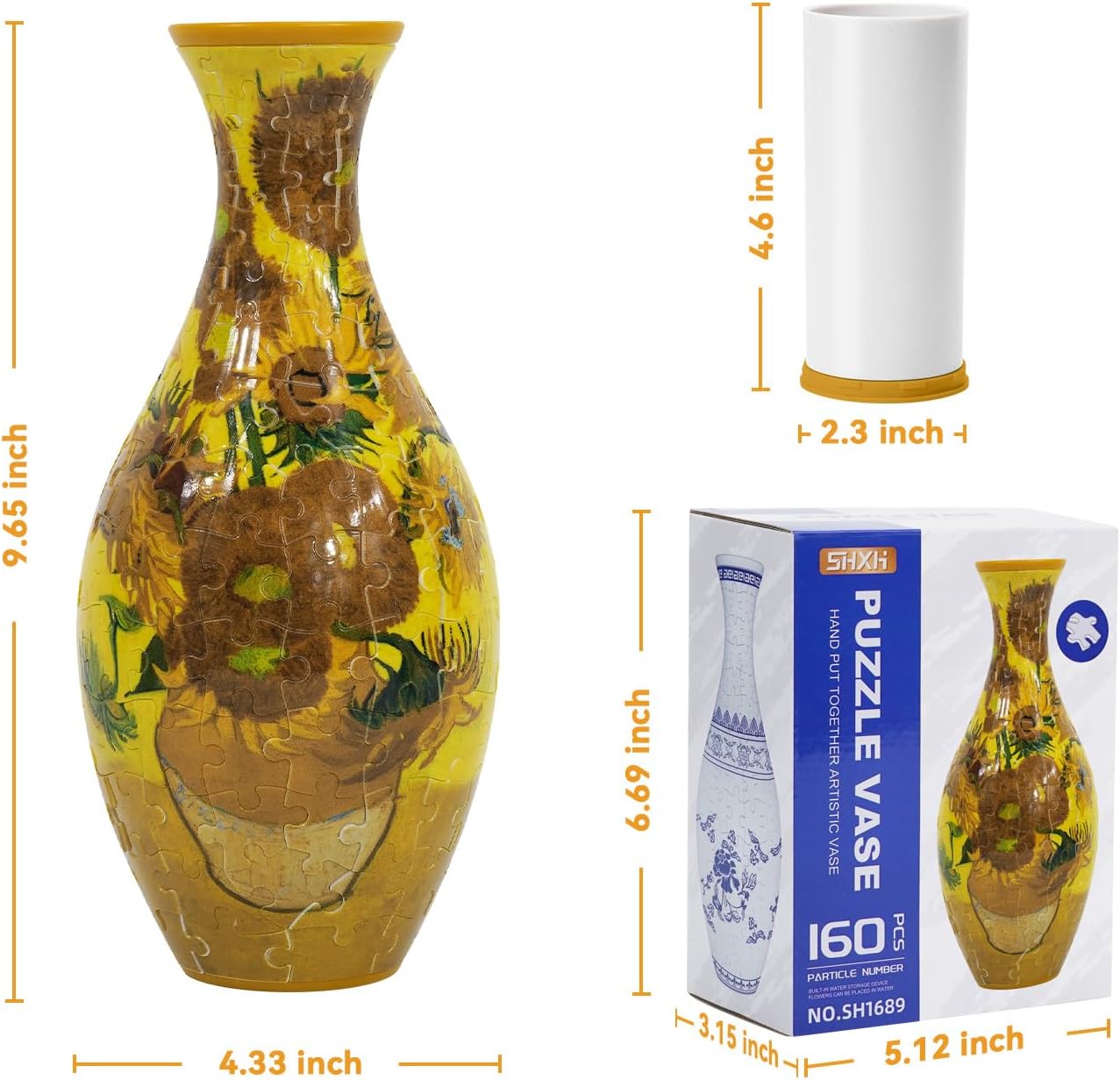 A21:Sunshine Blossom,3D Puzzle Planter Vase for Home Decoration, 160 Pieces DIY Flower Vase - Perfect Housewarming Gift