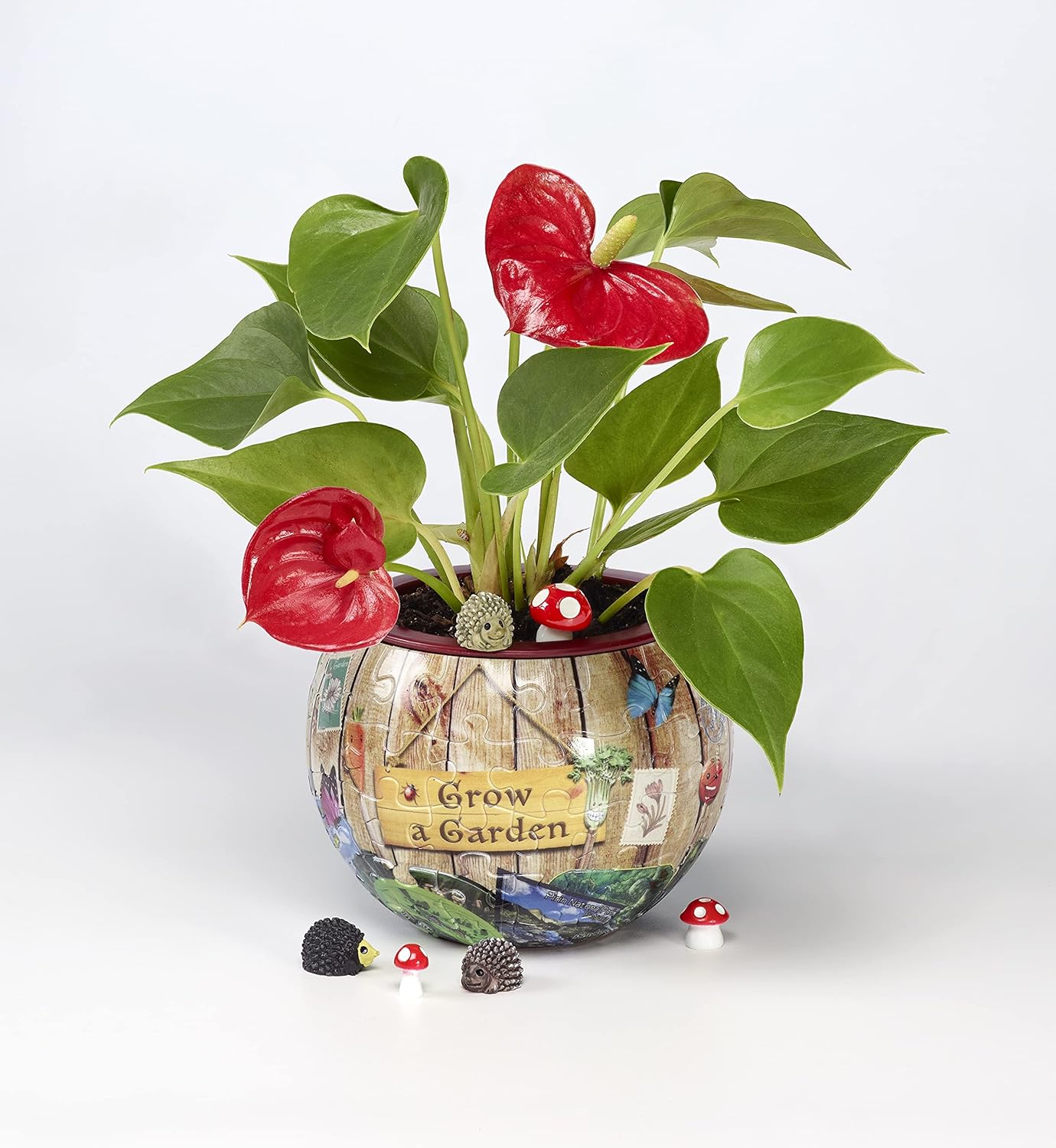 ’Grow a Garden' 3D Flowerpot Puzzle - 80 Pieces by Spartan & The Green Egg - Includes 3 Mini Hedgehogs and 3 Mini Mushrooms - 4in x 4in x 4in (10.16cm x 10.16cm)