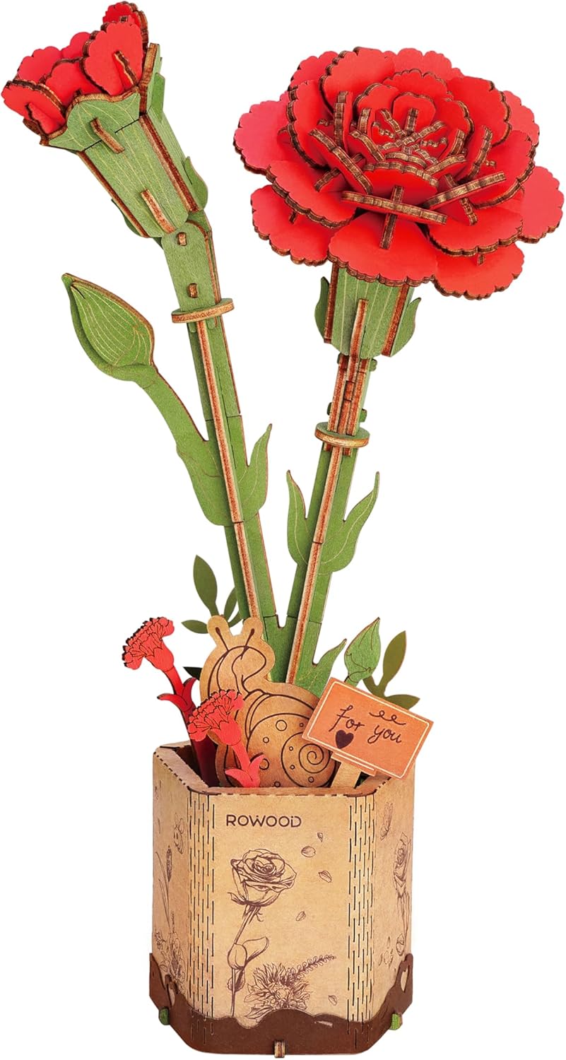 Wooden Artifical Flower Botanical Collection Building Craft Kit,Red Carnation