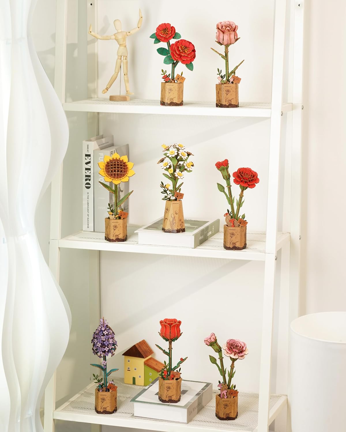Wooden Artifical Flower Botanical Collection Building Craft Kit,Red Carnation