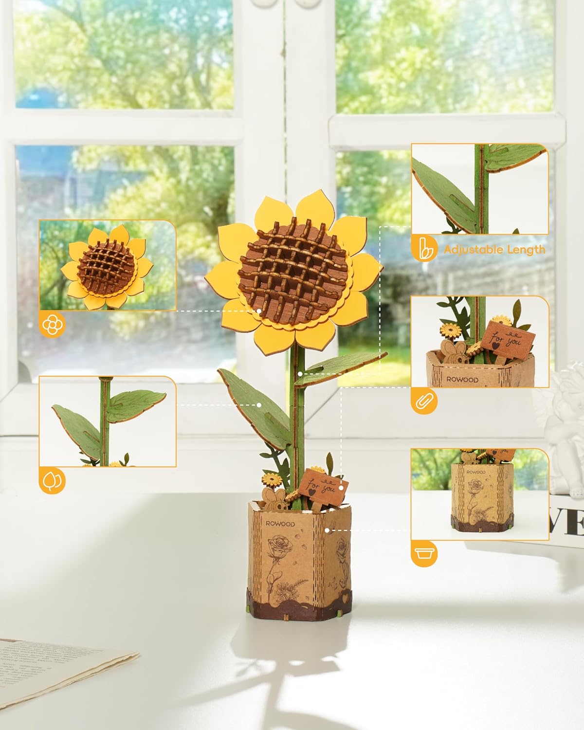 Wooden Artifical Flower Botanical Collection Building Craft Kit,Sunflower