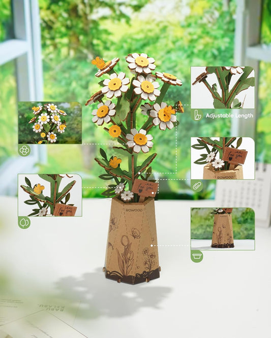 Wooden Artifical Flower Botanical Collection Building Craft Kit, Chamomile
