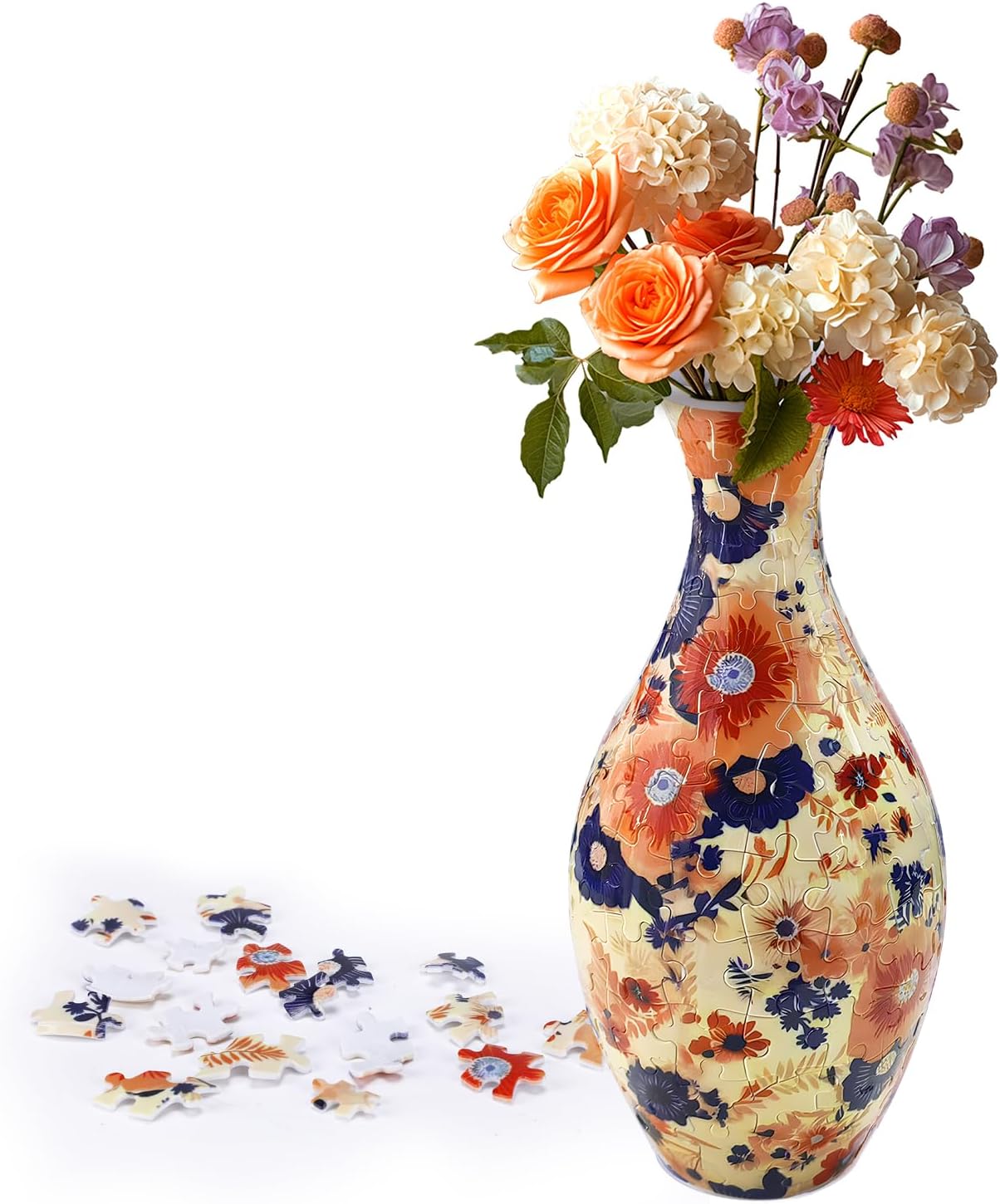 C1:Unique 3D Puzzle Vase for Adults - 160 Pieces of Puzzle Flower Vase, Blossoming Flowers Themed Art Projects Gift for Women Housewarming Home Decoration