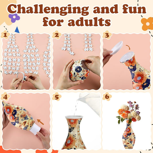 C1:Unique 3D Puzzle Vase for Adults - 160 Pieces of Puzzle Flower Vase, Blossoming Flowers Themed Art Projects Gift for Women Housewarming Home Decoration