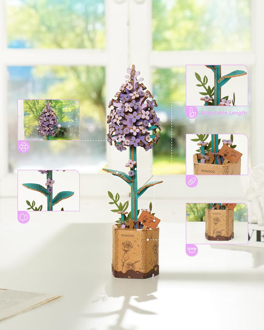 Wooden Artifical Flower Botanical Collection Building Craft Kit, Lilac