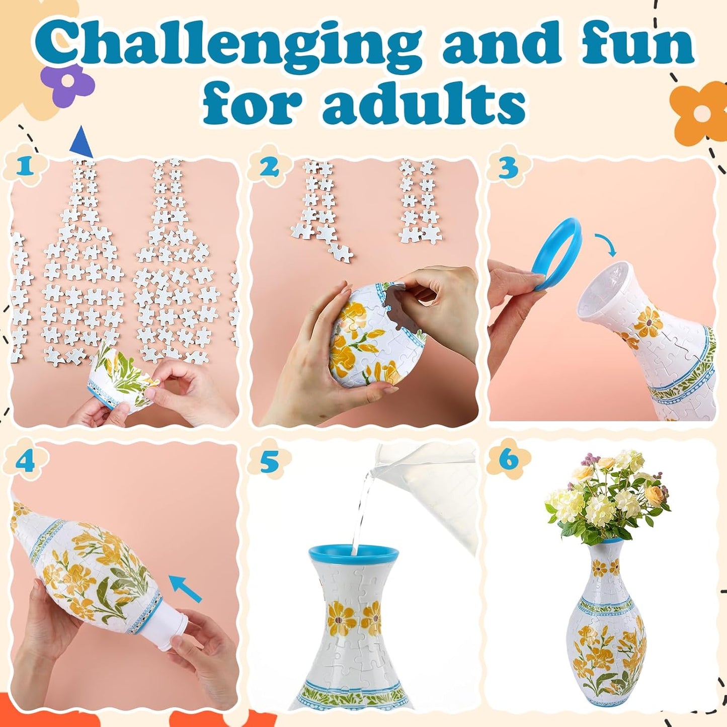 C2:Unique 3D Puzzle for Adults - 160 Pieces of Puzzle Vase, Cananga Odorata Themed Art Projects Gift for Women Housewarming Home Decoration