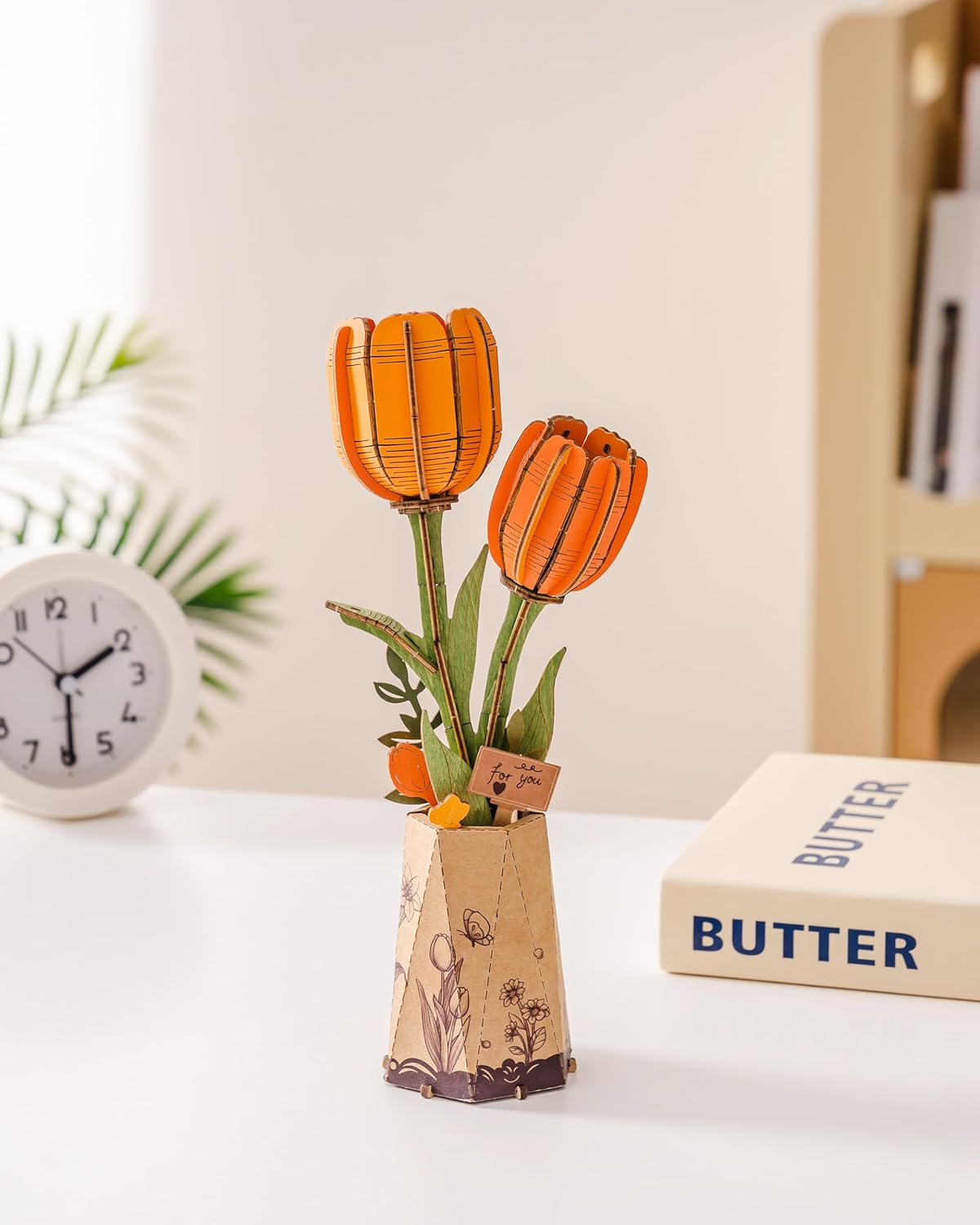 Wooden Artifical Flower Botanical Collection Building Craft Kit, Orange Tulip
