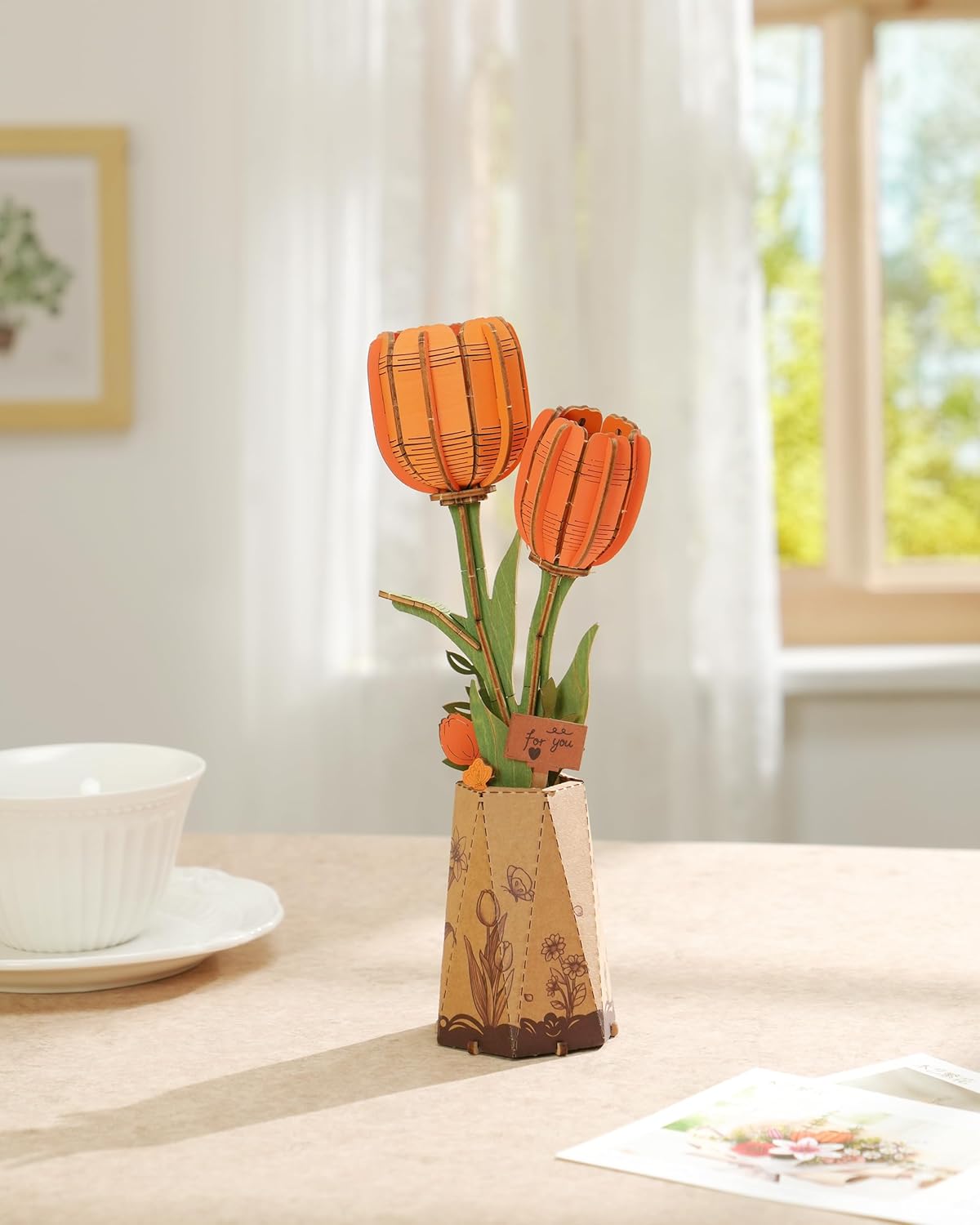 Wooden Artifical Flower Botanical Collection Building Craft Kit, Orange Tulip