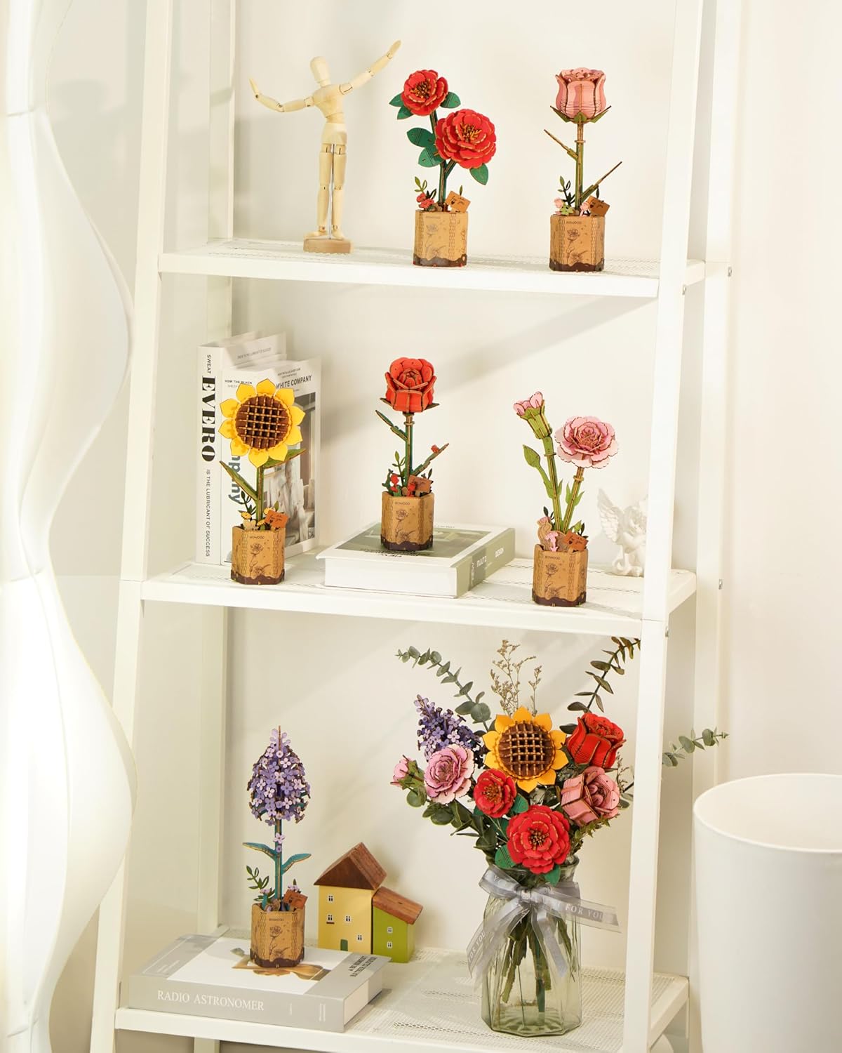 Wooden Artifical Flower Botanical Collection Building Craft Kit, Pink Carnation
