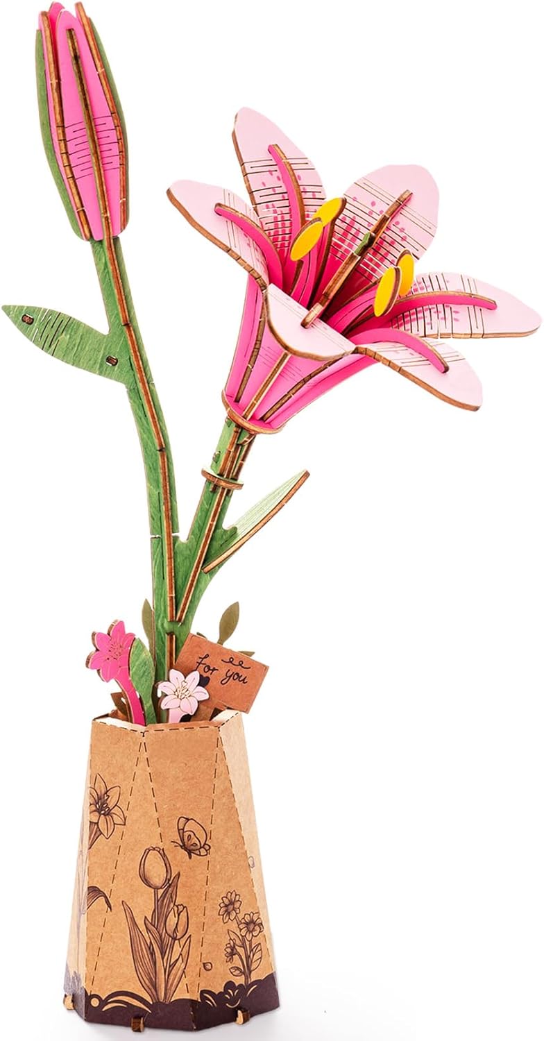 Wooden Artifical Flower Botanical Collection Building Craft Kit,Pink Lily