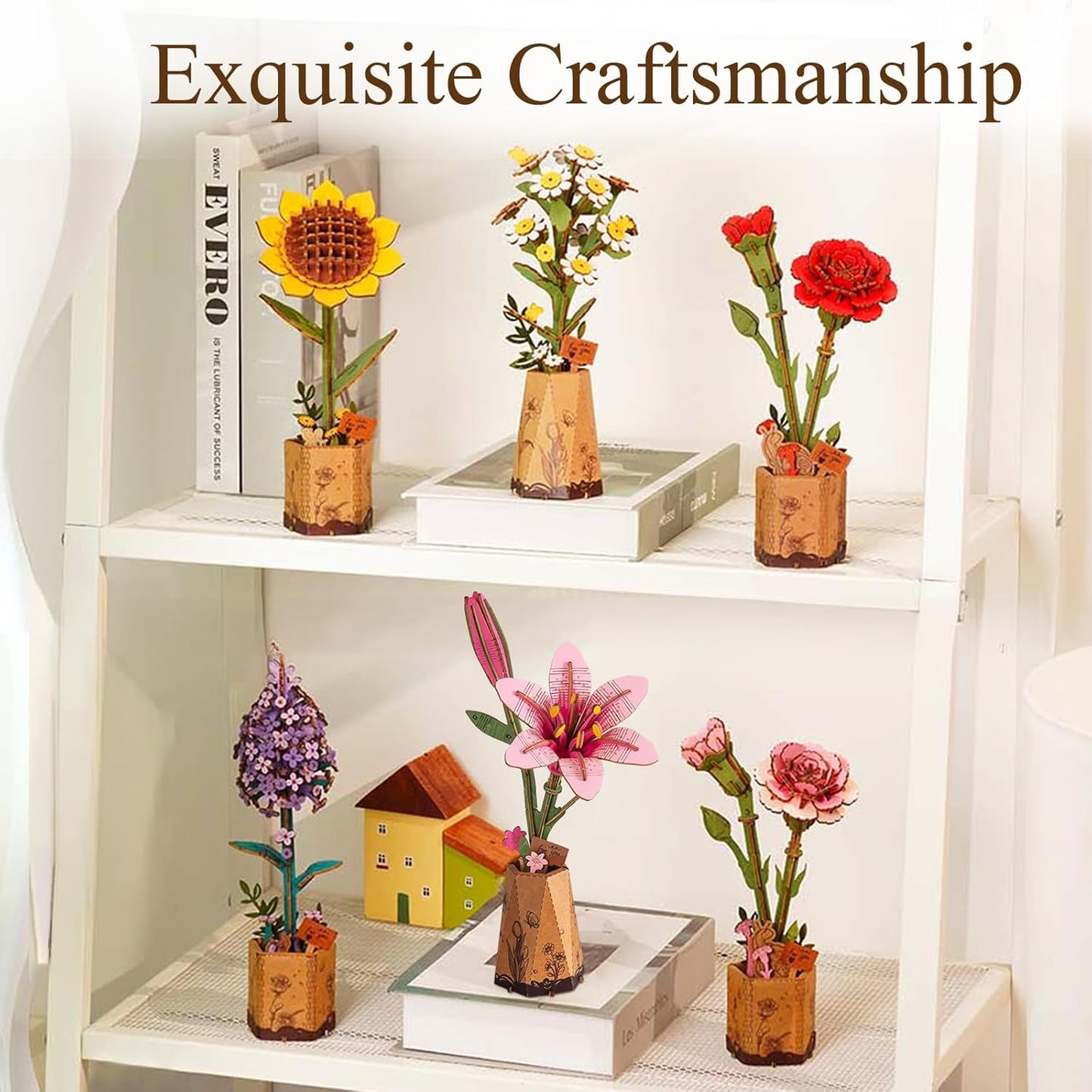 Wooden Artifical Flower Botanical Collection Building Craft Kit,Pink Lily