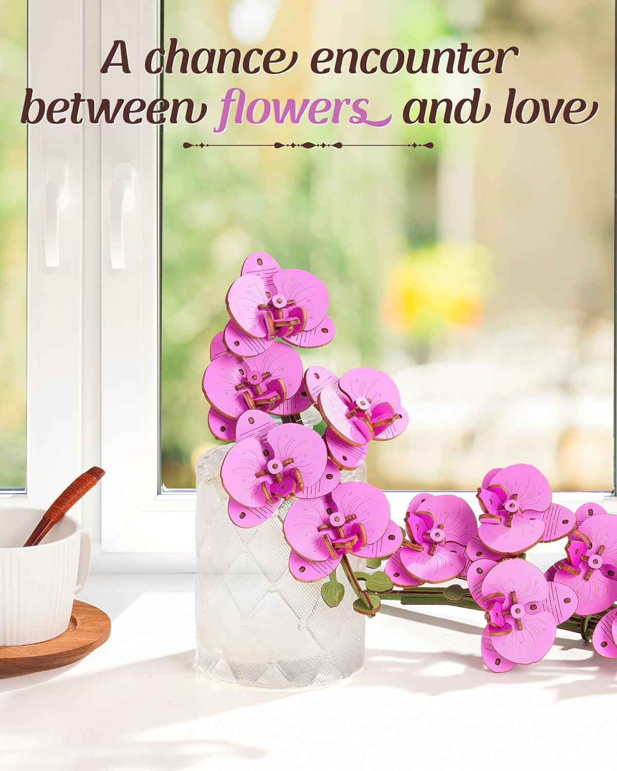 Wooden Artifical Flower Botanical Collection Building Craft Kit,Purple Moth Orchid