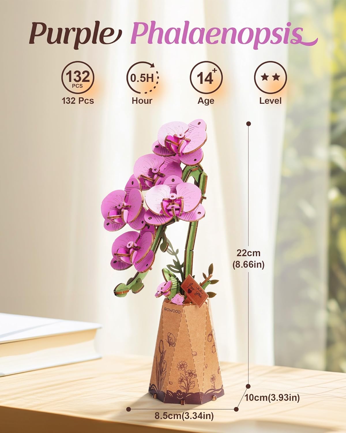 Wooden Artifical Flower Botanical Collection Building Craft Kit,Purple Moth Orchid
