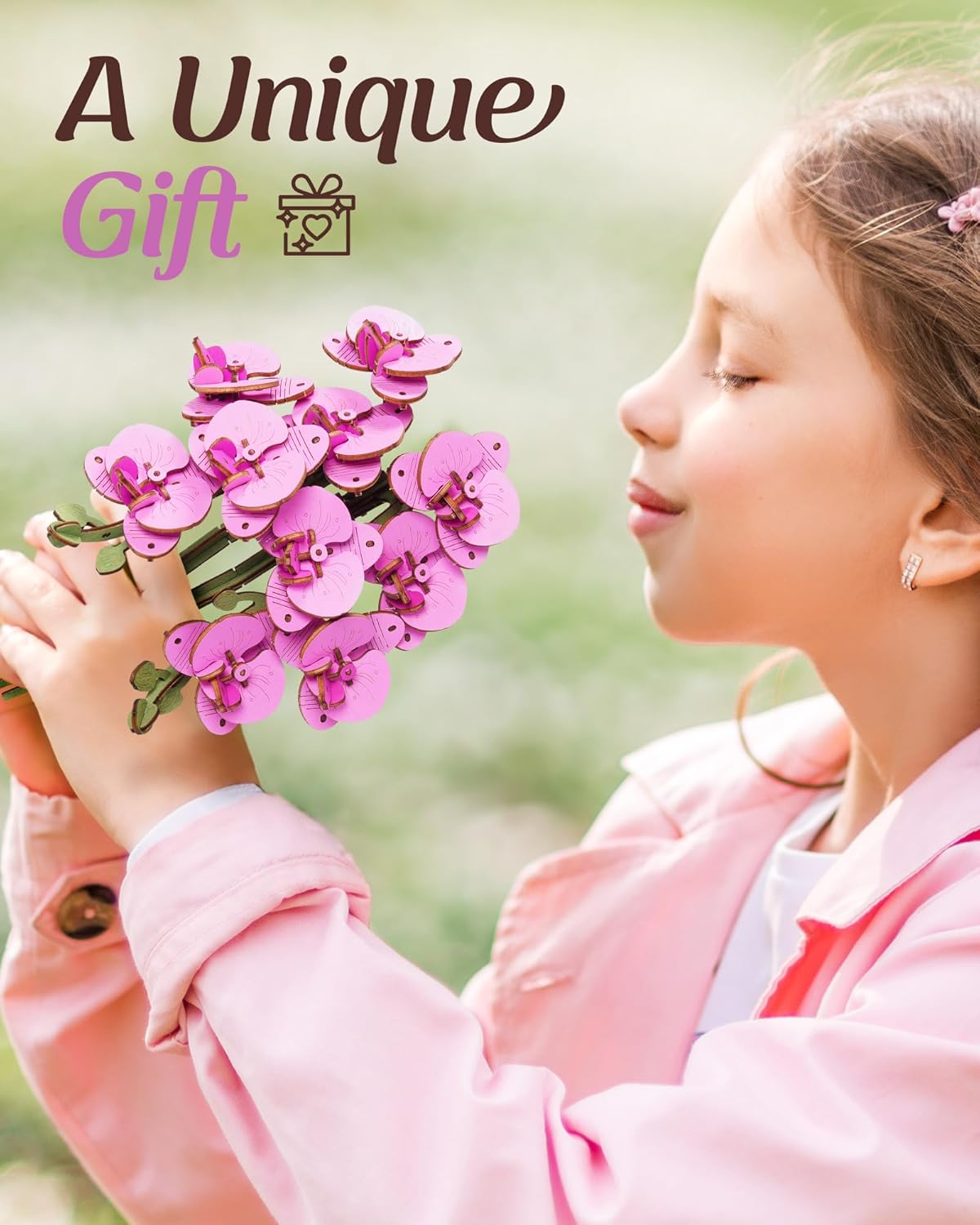 Wooden Artifical Flower Botanical Collection Building Craft Kit,Purple Moth Orchid